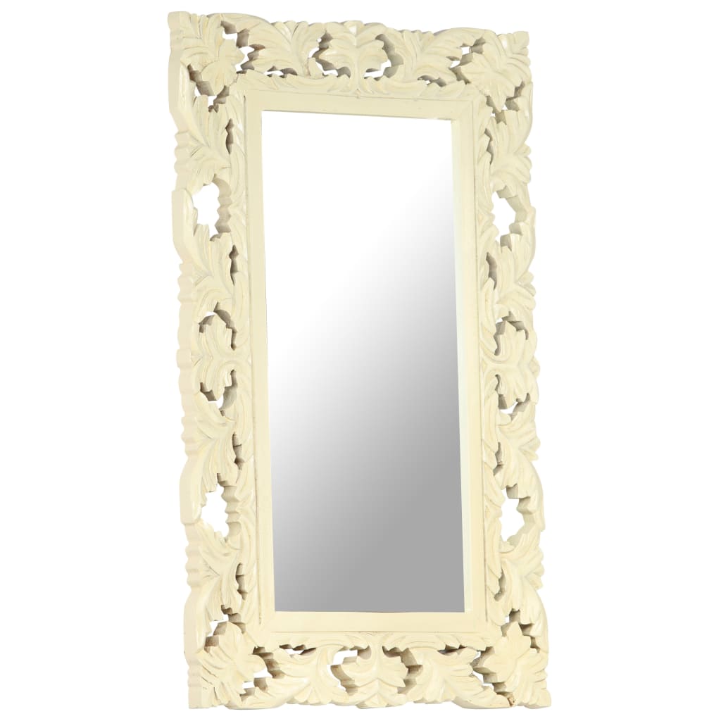Spiegel handgesneden 80x50 cm massief mangohout wit