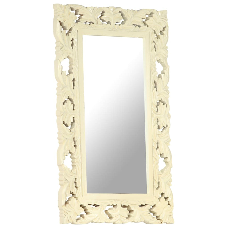 Spiegel handgesneden 80x50 cm massief mangohout wit