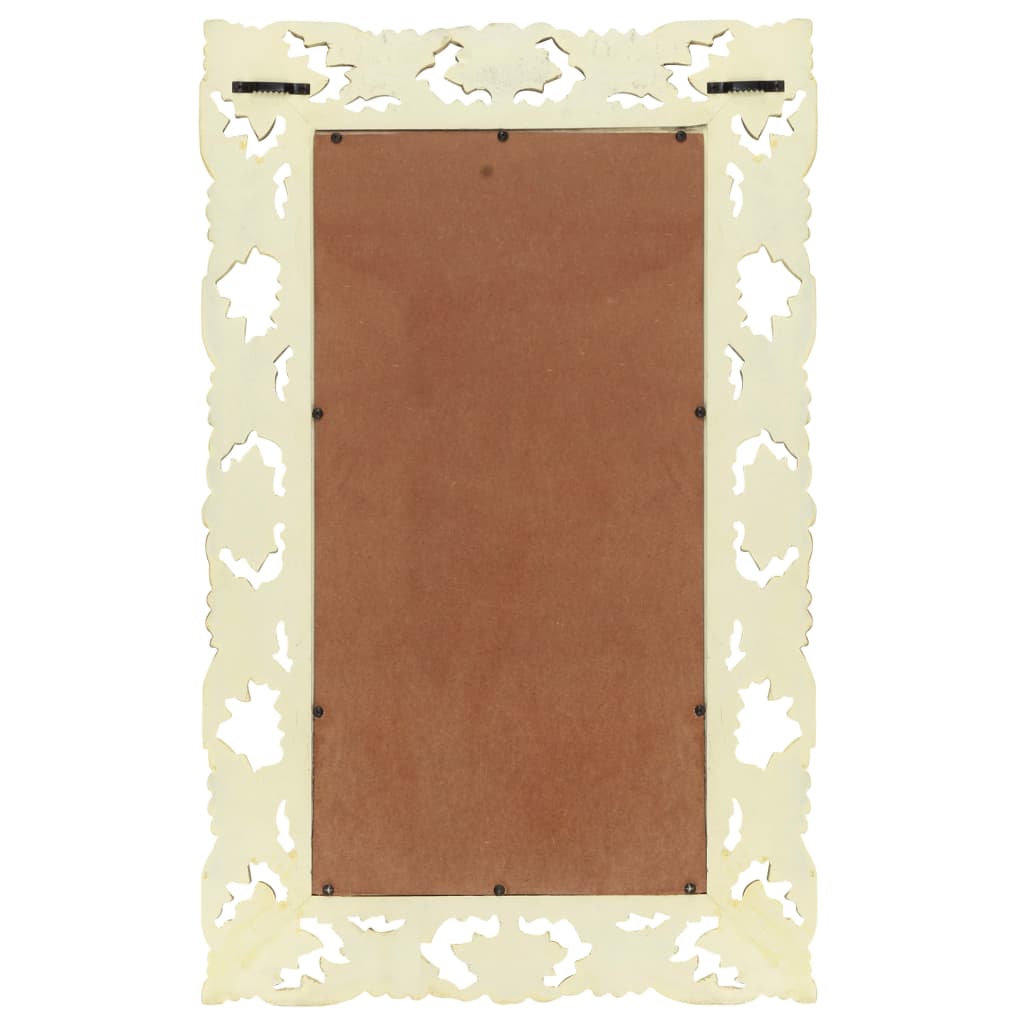 Spiegel handgesneden 80x50 cm massief mangohout wit