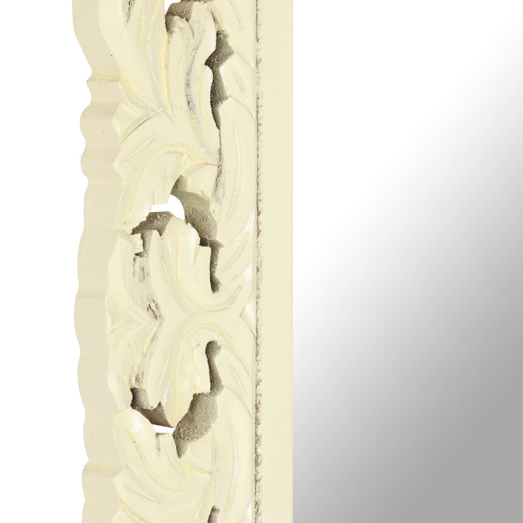 Spiegel handgesneden 80x50 cm massief mangohout wit