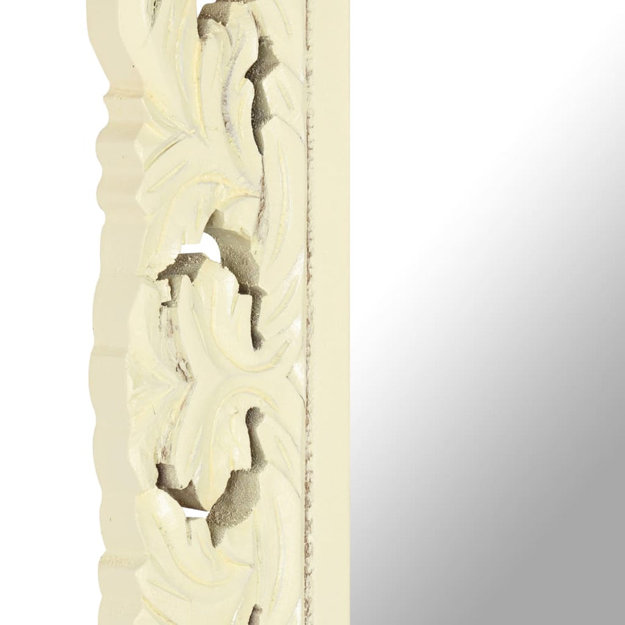 Spiegel handgesneden 80x50 cm massief mangohout wit