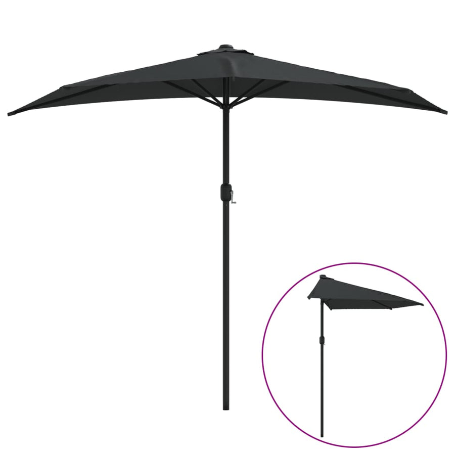 Balkonparasol half met aluminium paal 270x144x222 cm zwart