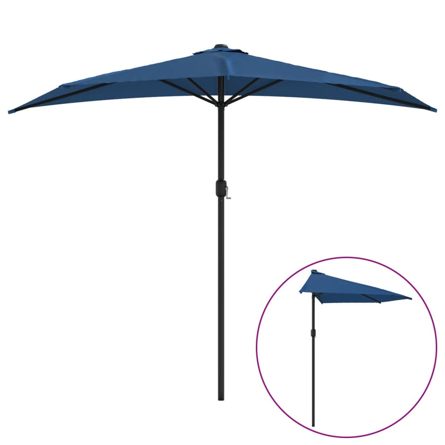 Balkonparasol half met aluminium paal 270x144x222 cm blauw