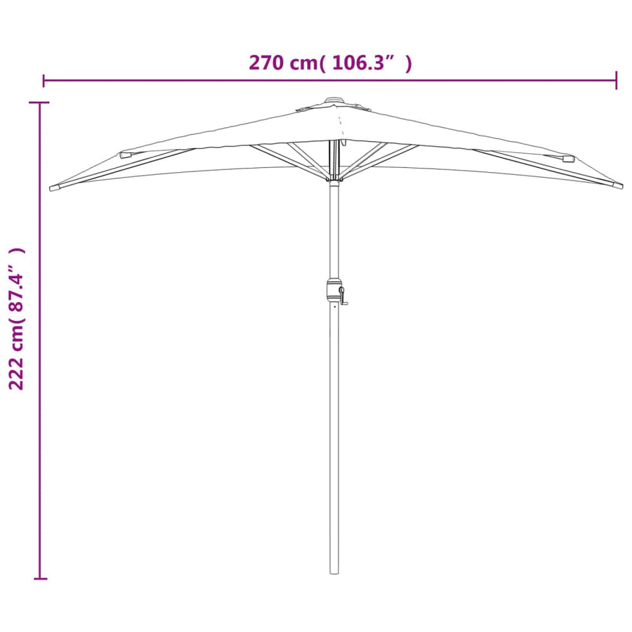 Balkonparasol half met aluminium paal 270x144x222 cm blauw