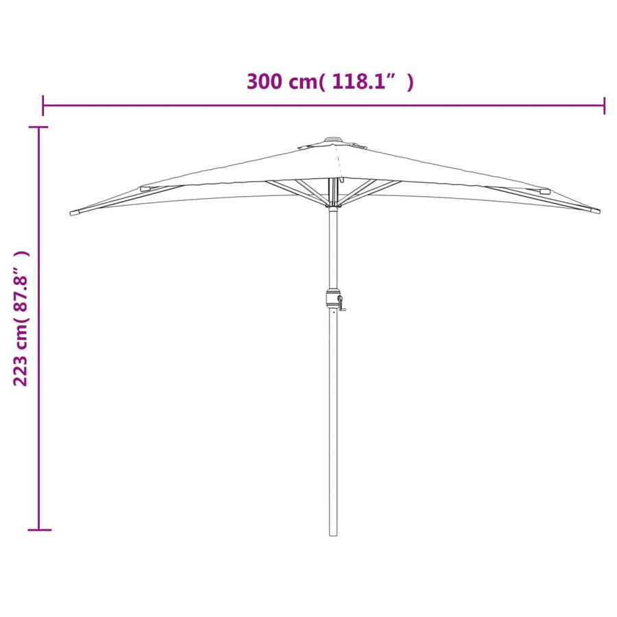 Balkonparasol Half Met Aluminium Paal 300X155X223 Cm Blauw Donkerblauw