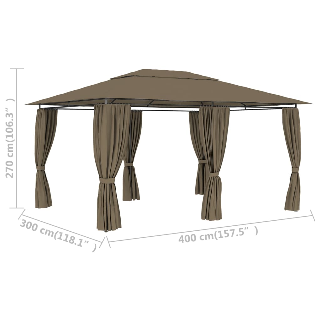 Tuinpaviljoen Met Gordijnen 180 G/M² 4X3 M Taupe