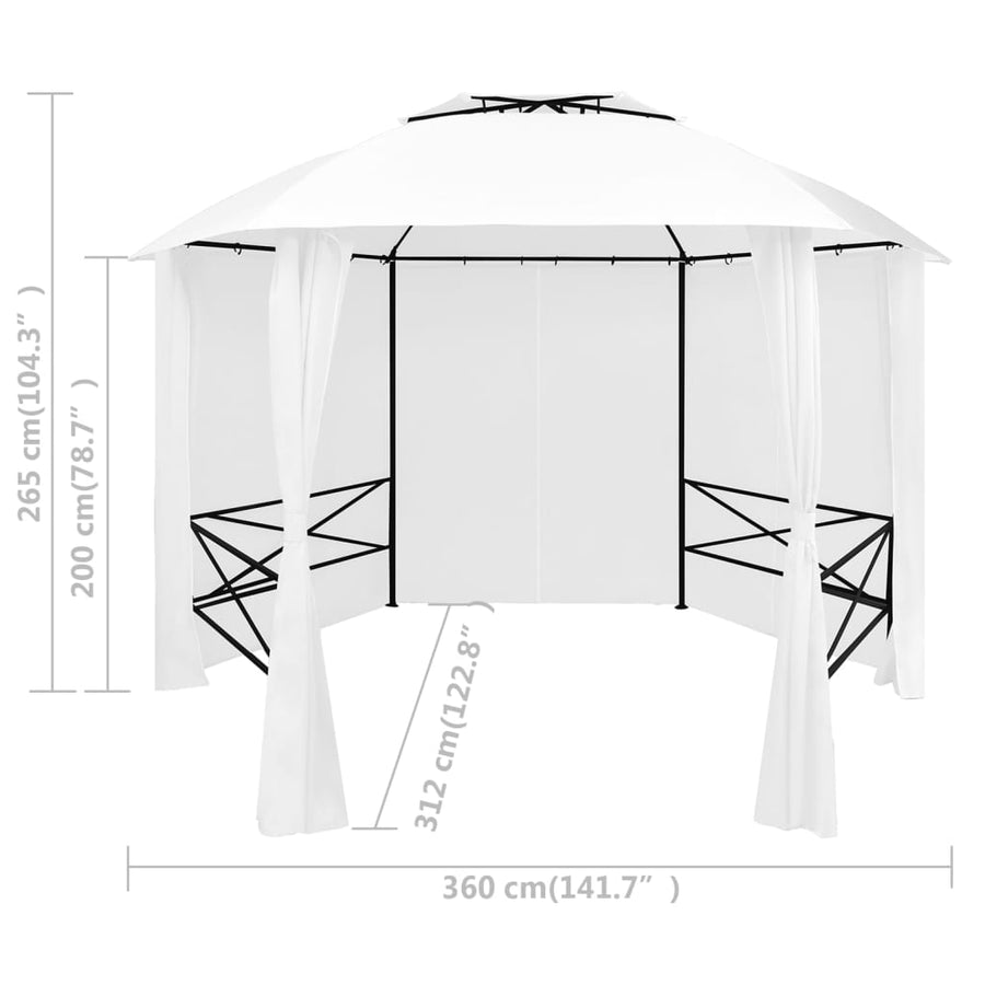 Tuinpaviljoen Met Gordijnen 180 G/M² 360X312X265 Cm Wit