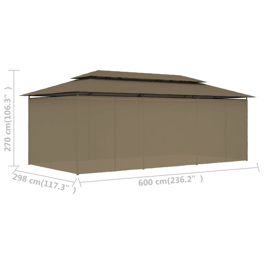 Prieel Met Gordijnen 180 G/M² 600X298X270 Cm Taupe