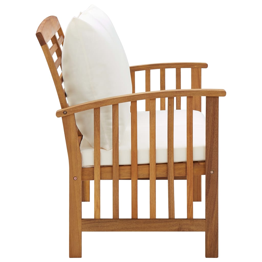 Tuinbank Met Kussens 9 Cm Massief Acaciahout Bruin en wit