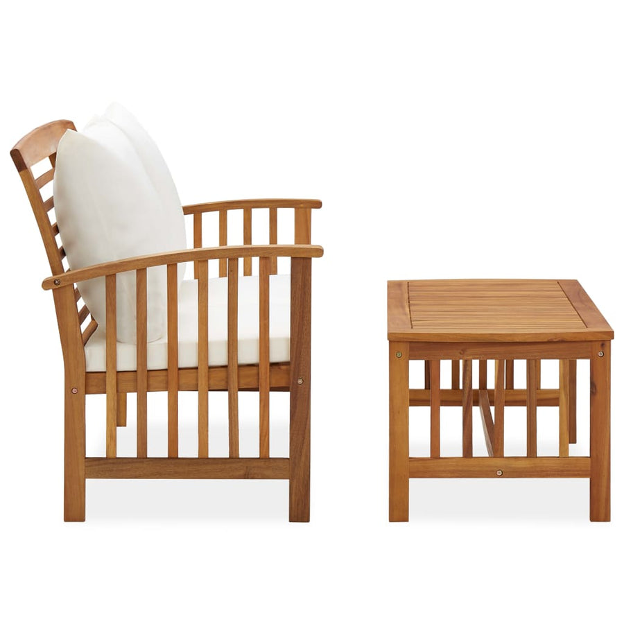 -Delige Loungeset Met Kussens Massief Acaciahout Bruin en wit