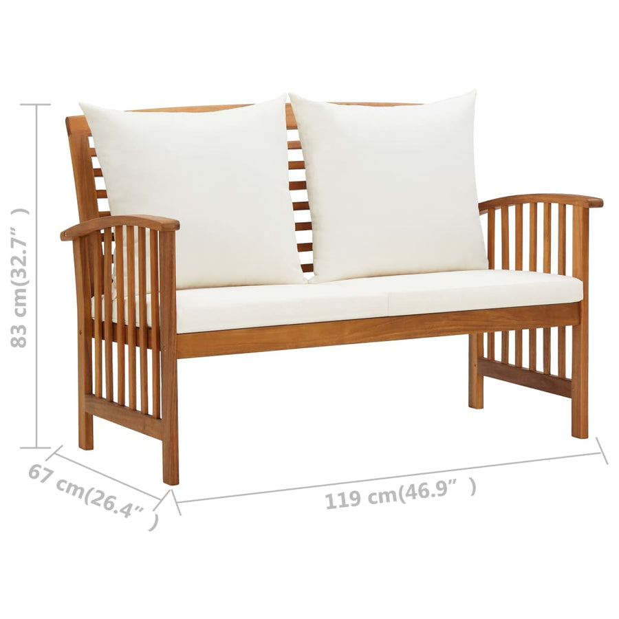 -Delige Loungeset Met Kussens Massief Acaciahout Bruin en wit