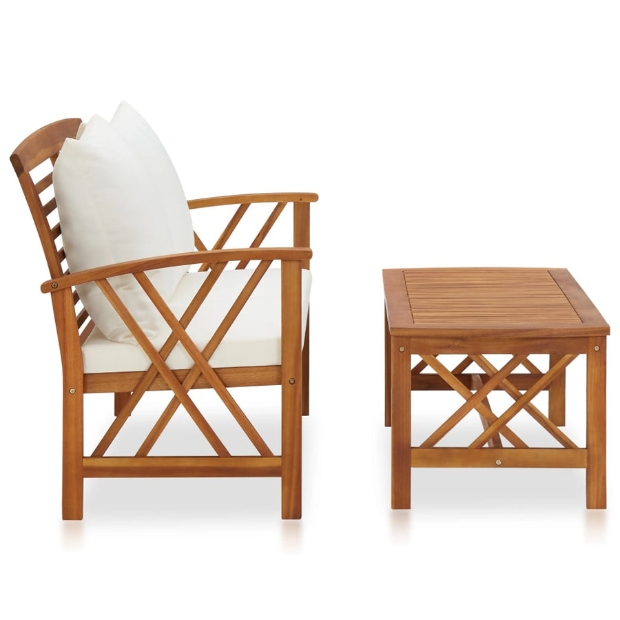 -Delige Loungeset Met Kussens Massief Acaciahout Bruin en wit
