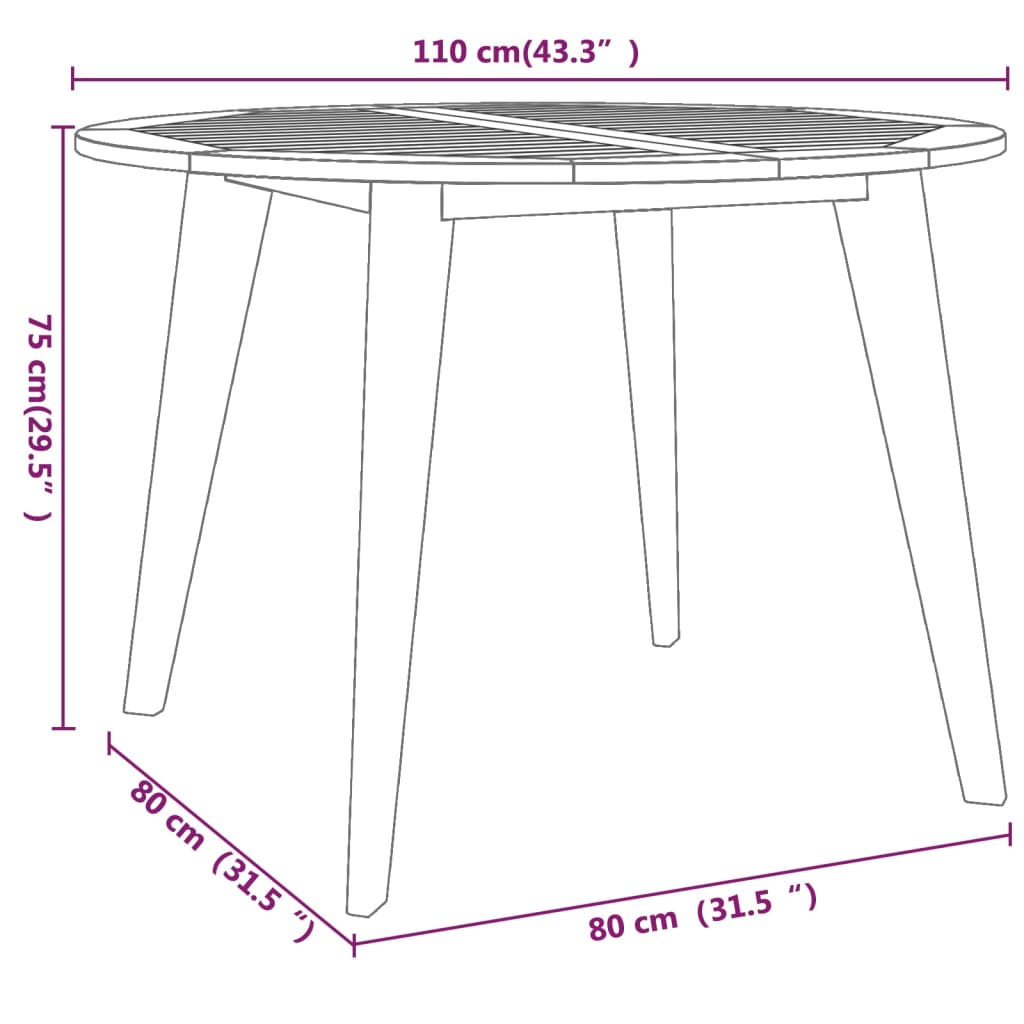 Tuintafel Ø110X75 Cm Massief Acaciahout Ø 110 x 75 cm
