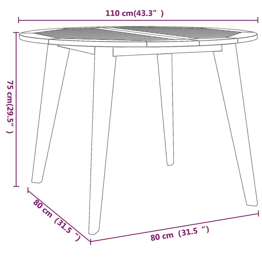 Tuintafel Ø110X75 Cm Massief Acaciahout Ø 110 x 75 cm