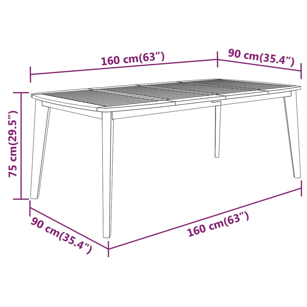 Tuintafel Massief Acaciahout 160 x 90 x 75 cm