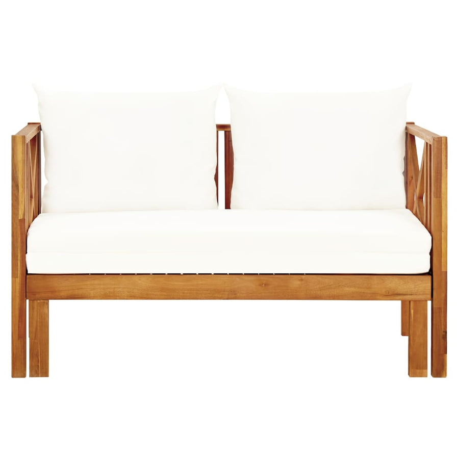Tuinbank 2-Zits Met Kussens Massief Acaciahout Crème 122 cm