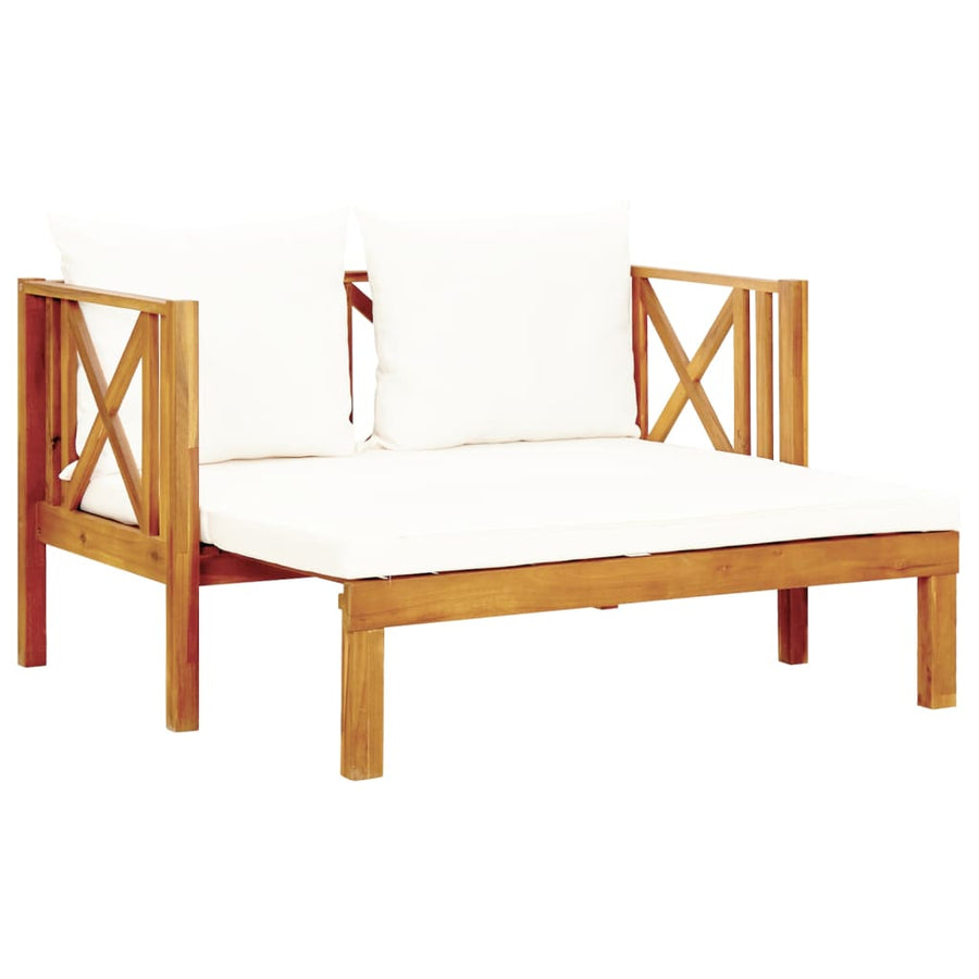 Tuinbank 2-Zits Met Kussens Massief Acaciahout Crème 122 cm