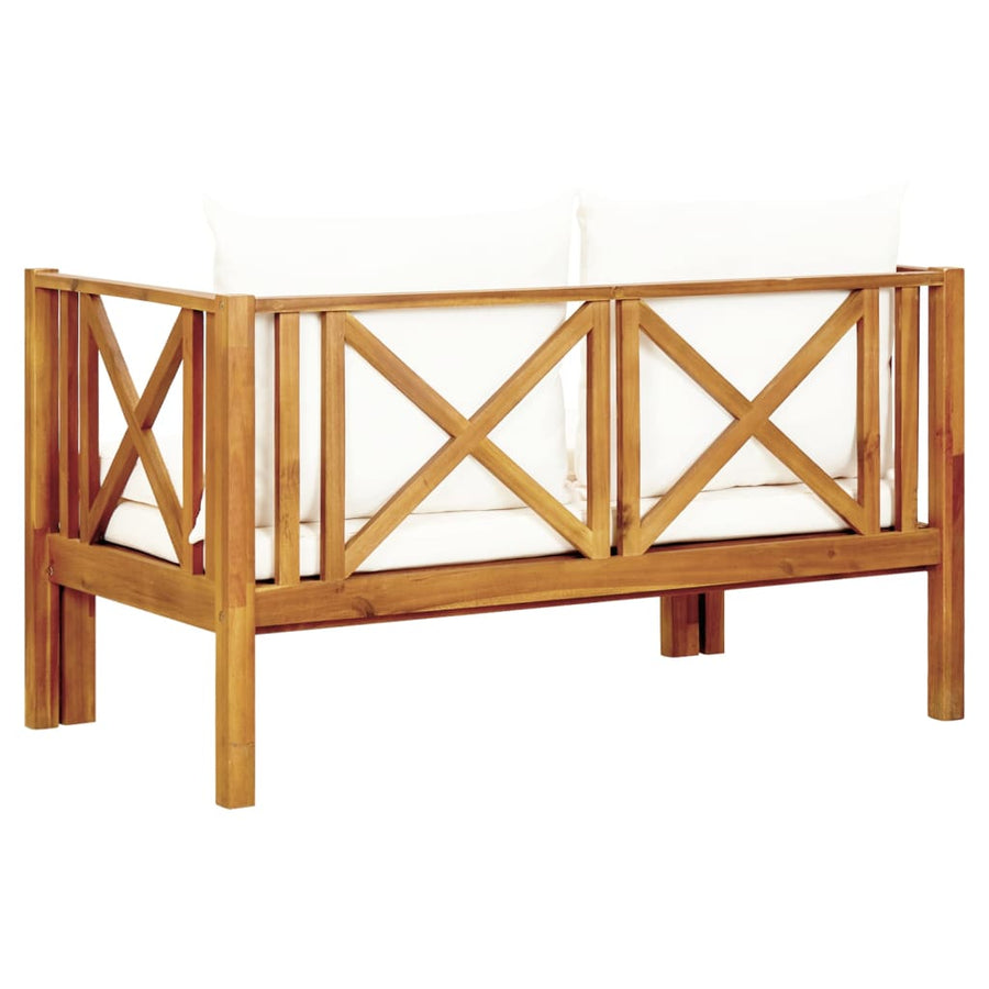 Tuinbank 2-Zits Met Kussens Massief Acaciahout Crème 122 cm