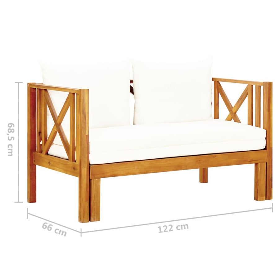 Tuinbank 2-Zits Met Kussens Massief Acaciahout Crème 122 cm