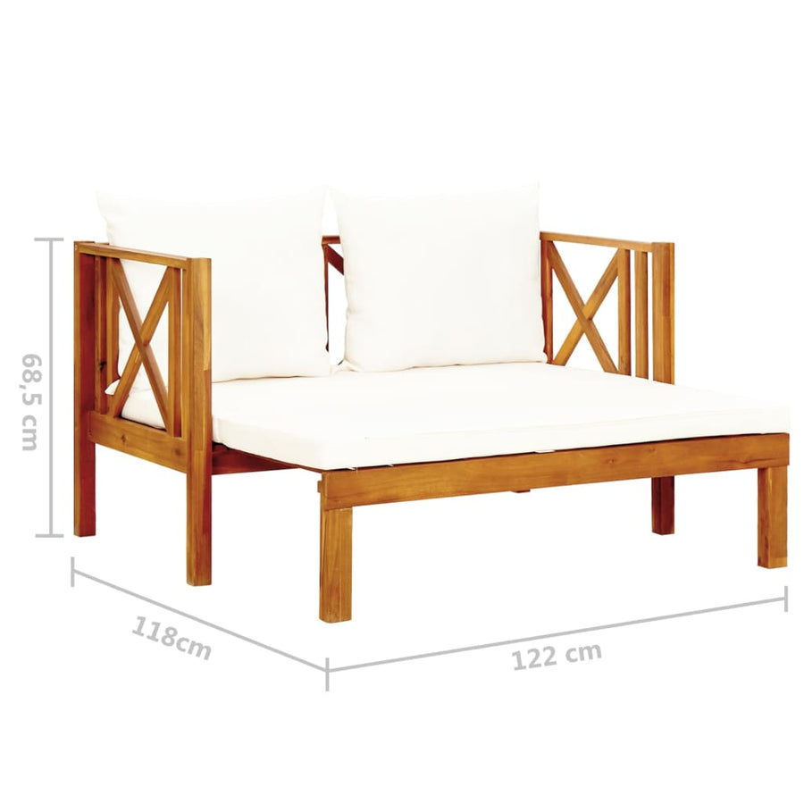 Tuinbank 2-Zits Met Kussens Massief Acaciahout Crème 122 cm