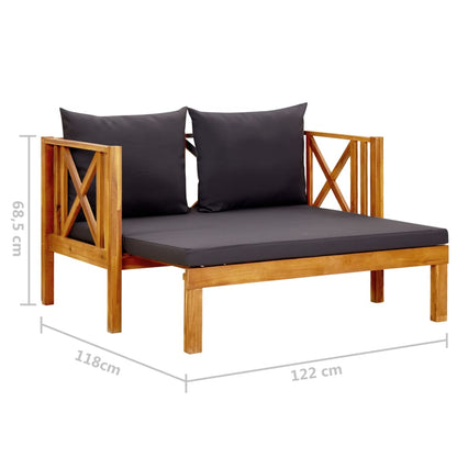 Tuinbank 2-zits met kussens 122 cm massief acaciahout