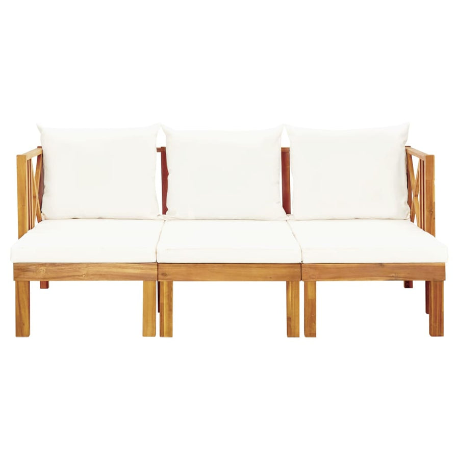 Tuinbank 3-Zits Met Kussens Massief Acaciahout Crème 179 cm
