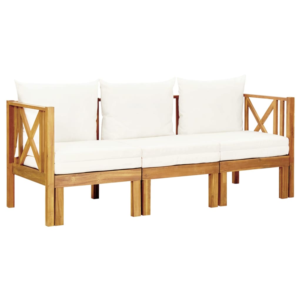 Tuinbank 3-Zits Met Kussens Massief Acaciahout Crème 179 cm