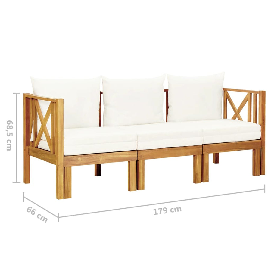 Tuinbank 3-Zits Met Kussens Massief Acaciahout Crème 179 cm