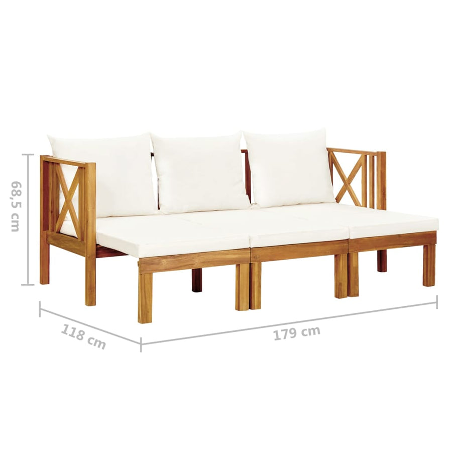 Tuinbank 3-Zits Met Kussens Massief Acaciahout Crème 179 cm