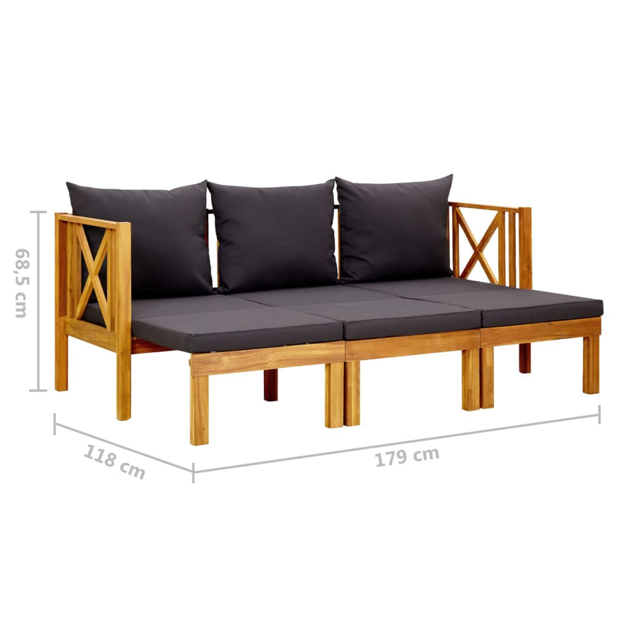 Tuinbank 3-Zits Met Kussens Massief Acaciahout Donkergrijs 179 cm