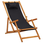 Folding beach chair solid eucalyptus wood and fabric black