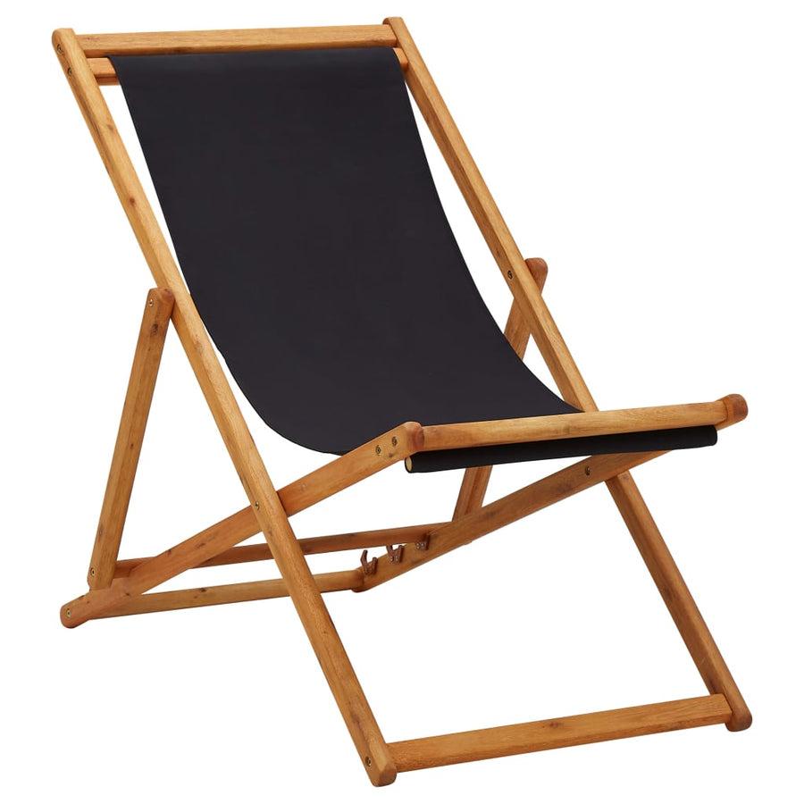Strandstoel Inklapbaar Eucalyptushout En Stof Zwart
