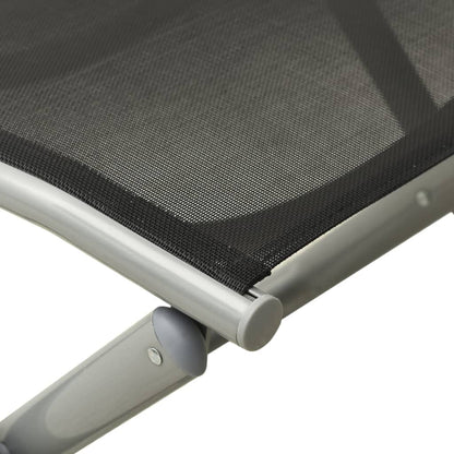 Voetensteun Inklapbaar Textileen En Aluminium Zwart Zilverkleur