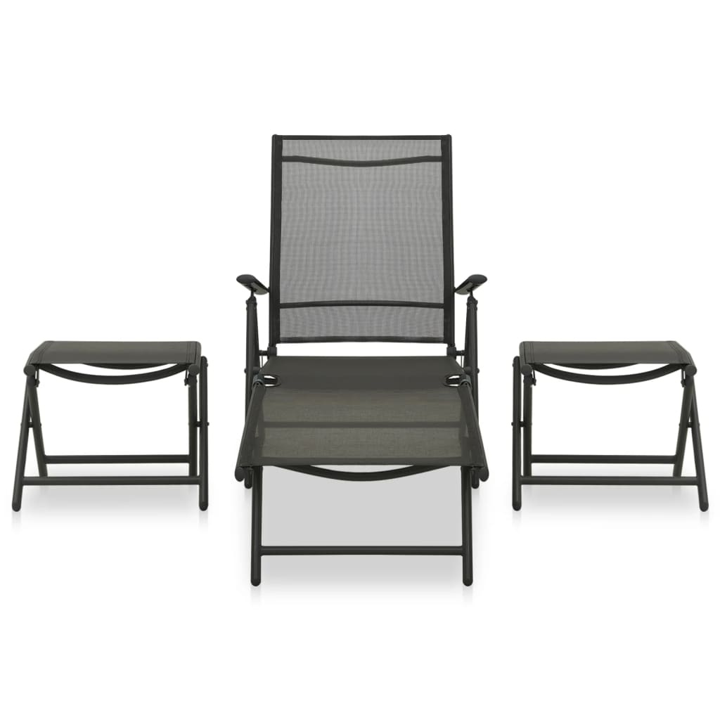 -Delige Loungeset Textileen En Aluminium Zwart