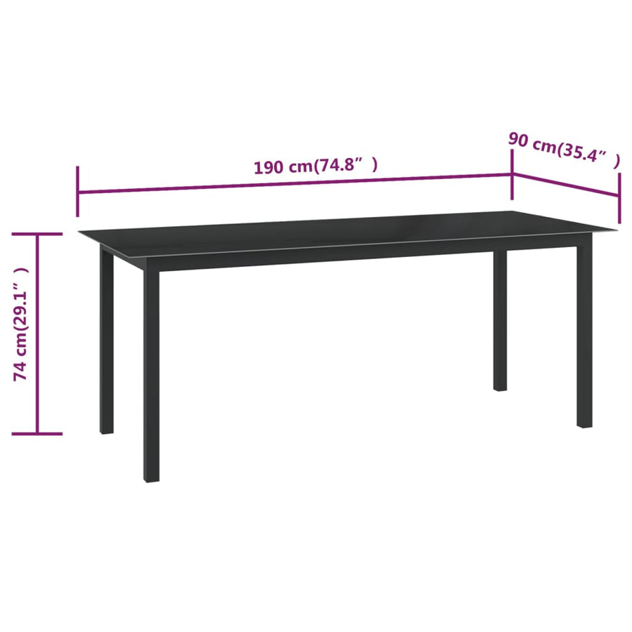 Tuintafel Aluminium En Glas 190 x 90 x 74 cm