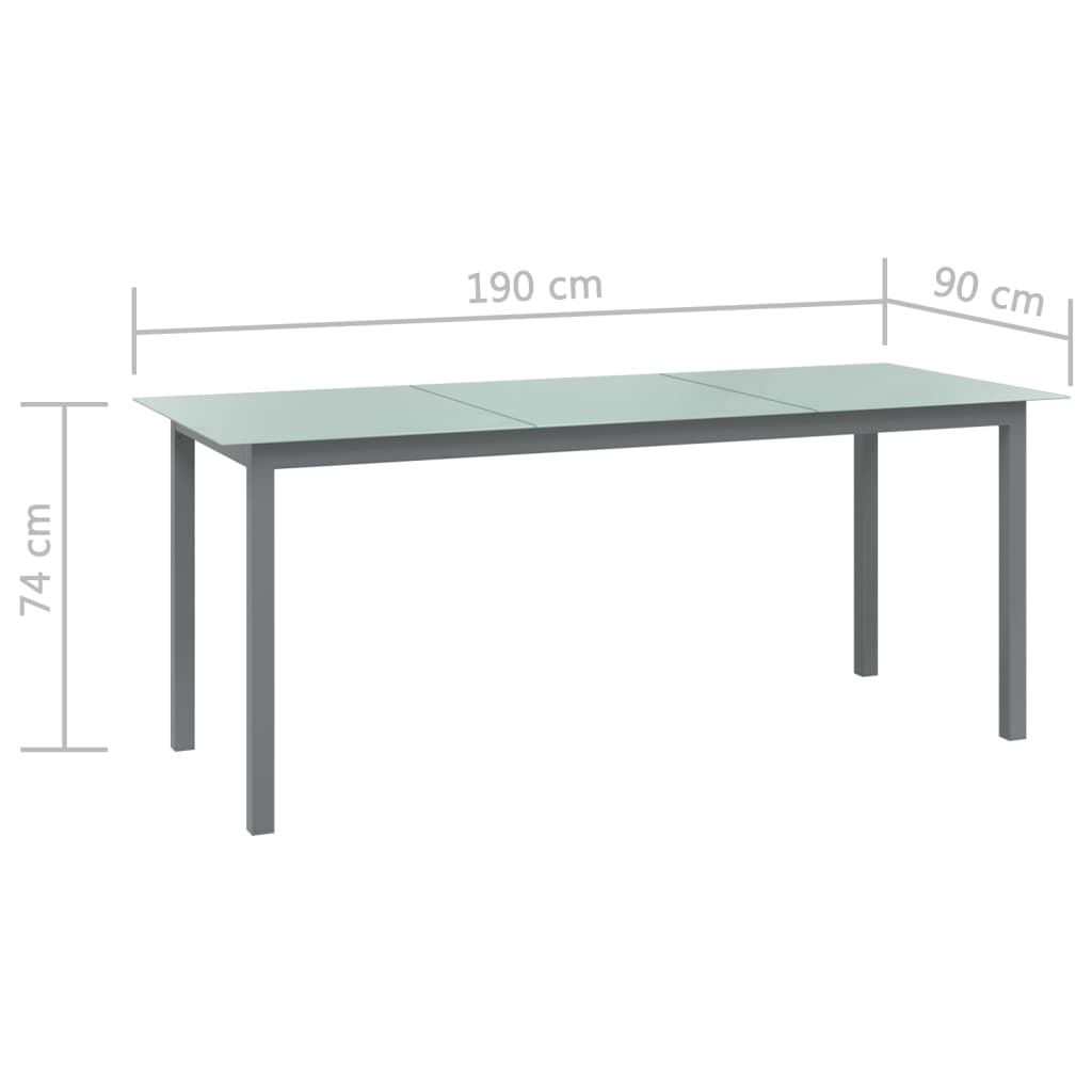Tuintafel Aluminium En Glas 190 x 90 x 74 cm Lichtgrijs