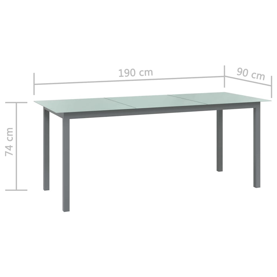 Tuintafel Aluminium En Glas 190 x 90 x 74 cm Lichtgrijs