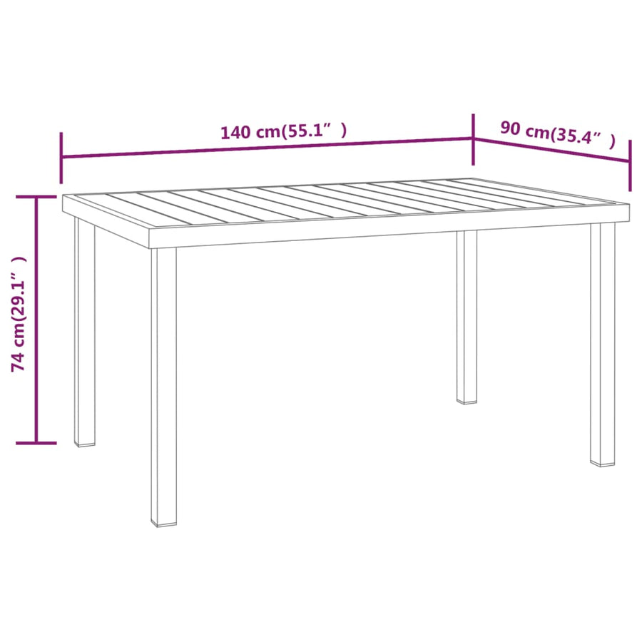 Tuintafel 140x90x74 cm aluminium en HKC zwart