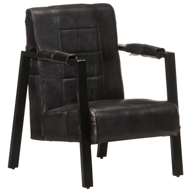 Fauteuil 60X80X87 Cm Echt Geitenleer Zwart 1