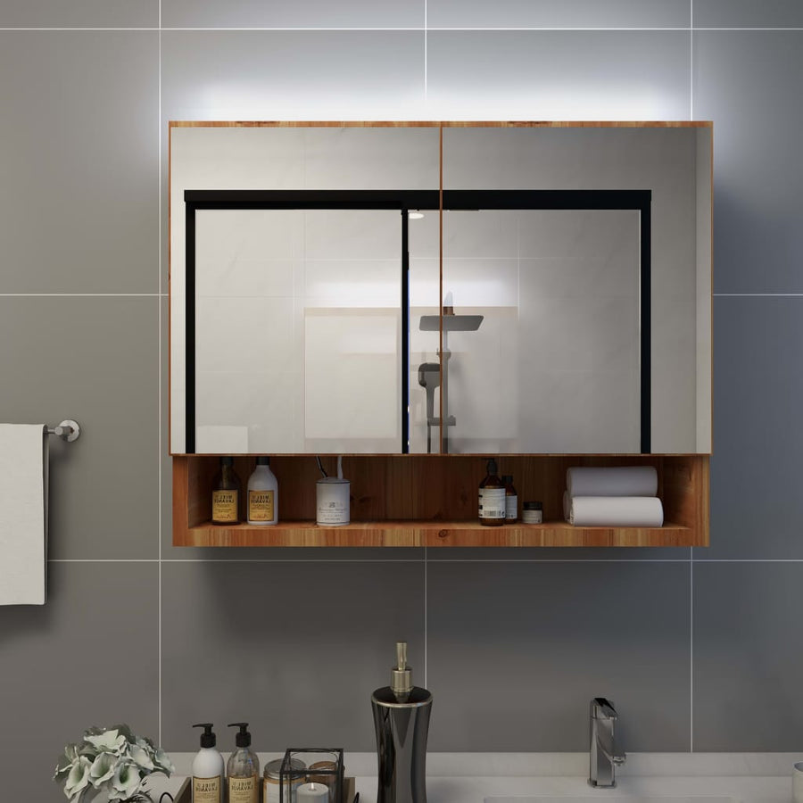 Badkamerspiegelkast Led 80X5X60 Cm Mdf Kleurig Eiken