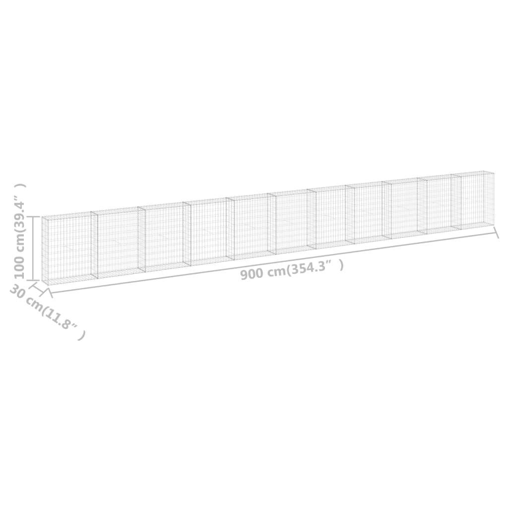 Schanskorfmuur met deksels 900x30x100 cm gegalvaniseerd staal 900 x 30 x 100 cm