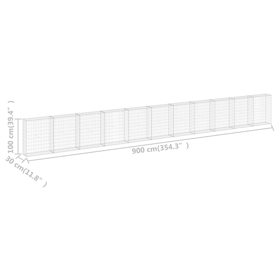 Schanskorfmuur met deksels 900x30x100 cm gegalvaniseerd staal 900 x 30 x 100 cm
