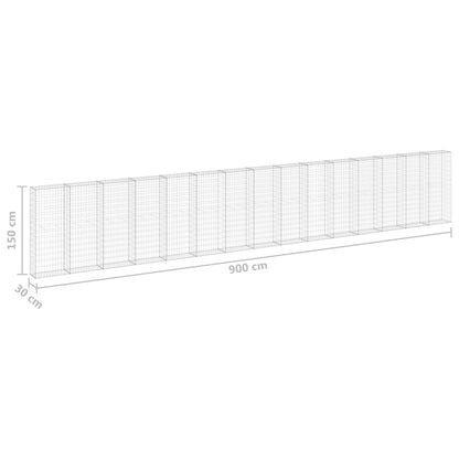 Schanskorfmuur met deksels 900x30x150 cm gegalvaniseerd staal 900 x 30 x 150 cm