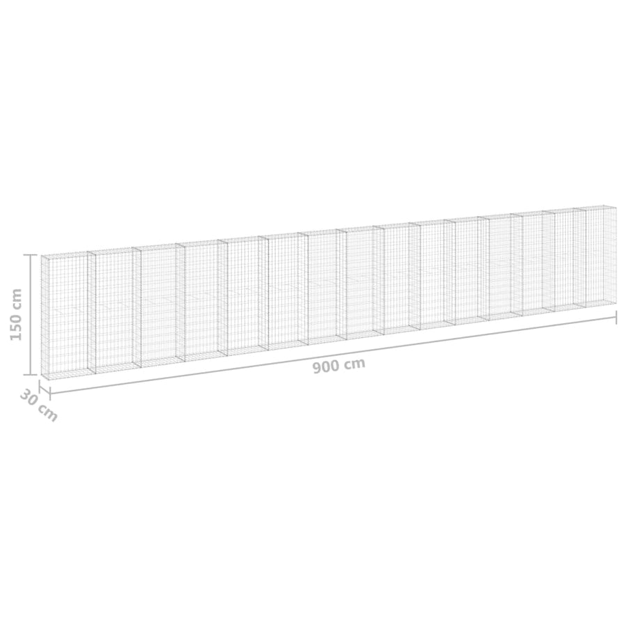 Schanskorfmuur met deksels 900x30x150 cm gegalvaniseerd staal 900 x 30 x 150 cm