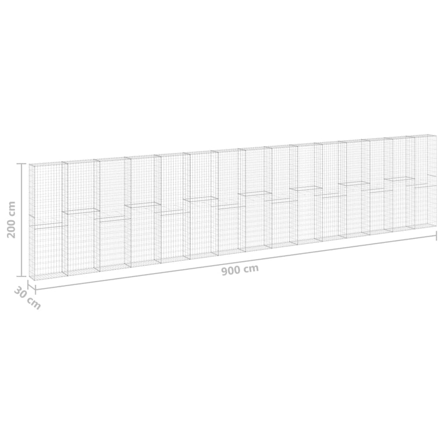 Schanskorfmuur met deksels 900x30x200 cm gegalvaniseerd staal 900 x 30 x 200 cm