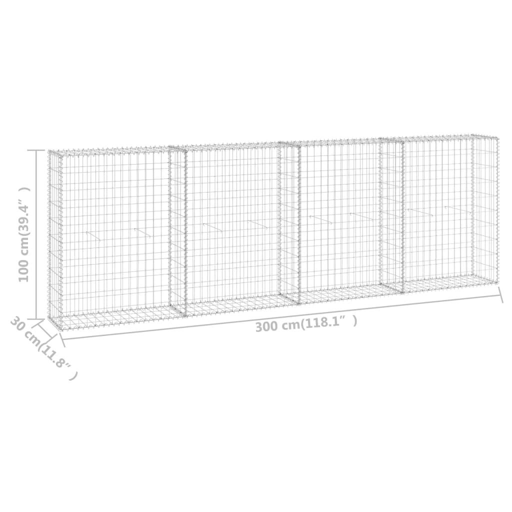 Schanskorfmuur met deksels 300x30x100 cm gegalvaniseerd staal 300 x 30 x 100 cm