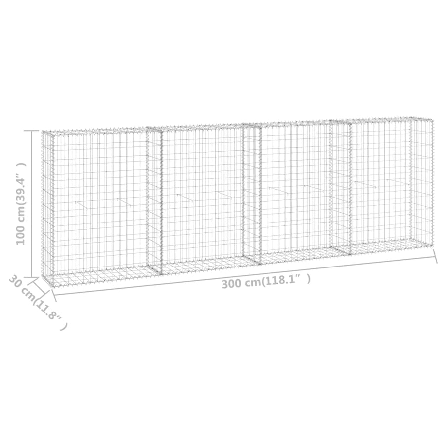 Schanskorfmuur met deksels 300x30x100 cm gegalvaniseerd staal 300 x 30 x 100 cm