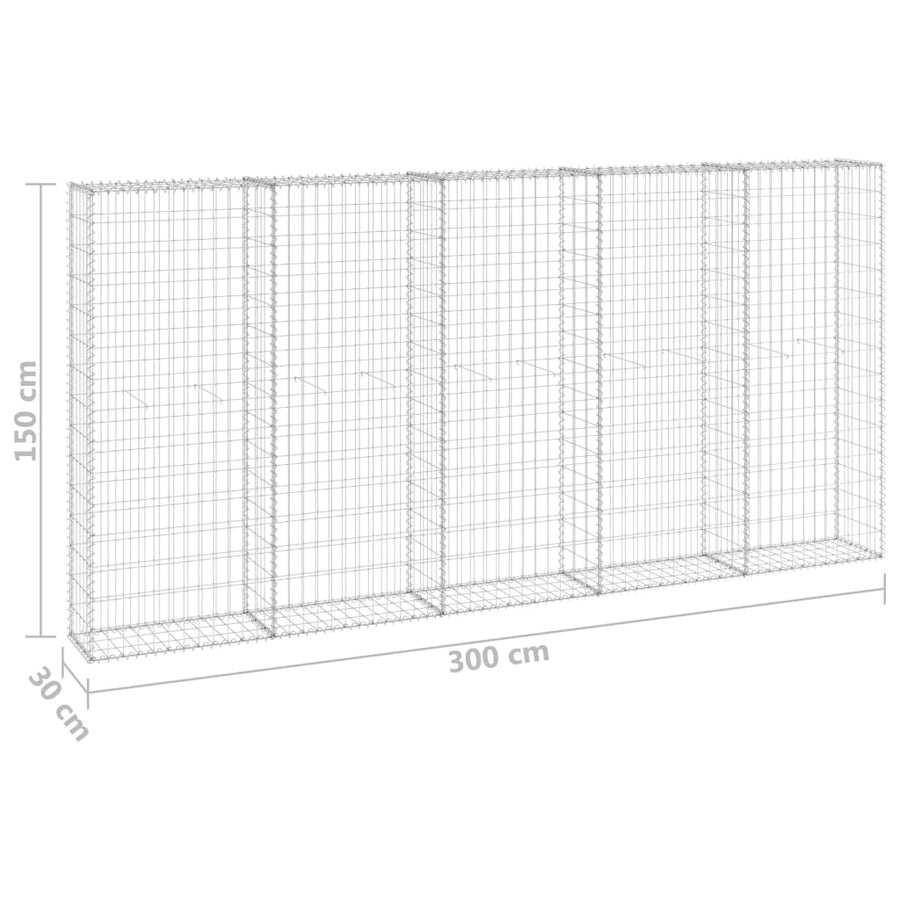 Schanskorfmuur met deksels 300x30x150 cm gegalvaniseerd staal 300 x 30 x 150 cm