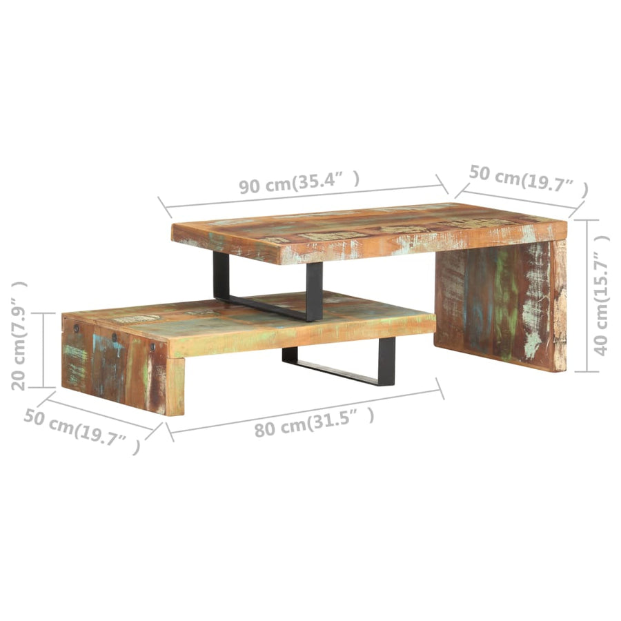-Delige Salontafelset 2 massief gerecycled hout