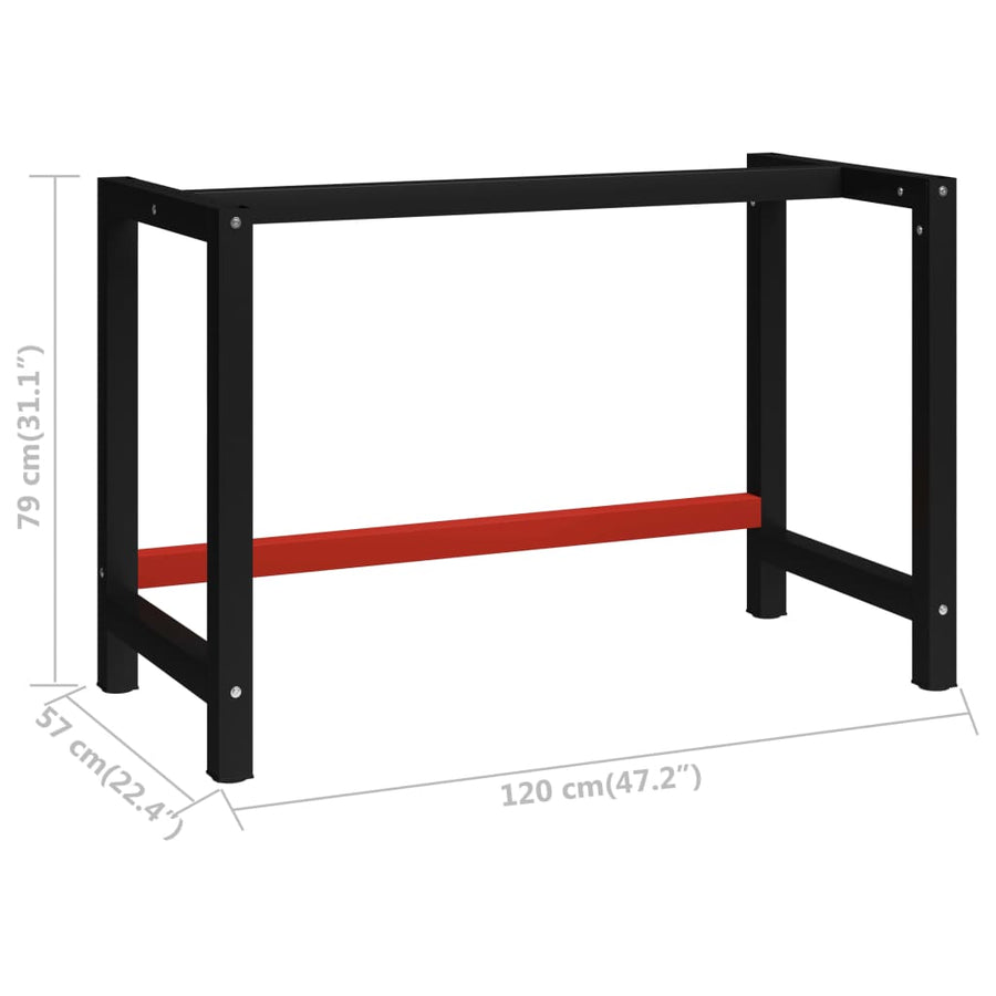Werkbankframe Metaal Zwart En Rood 120 x 57 x 79 cm Met 1 stang